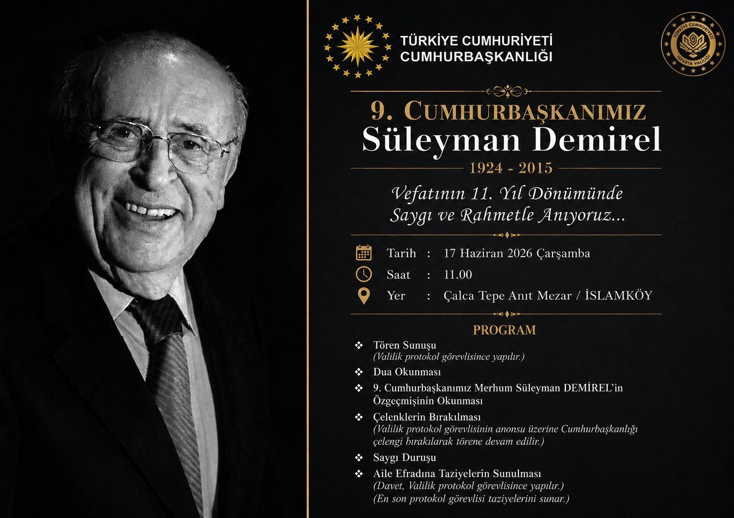 9.Cumhurbaşkanımız Merhum Süleyman Demi̇rel'in Vefatının 11.Yıl Dönümü Anma Programı