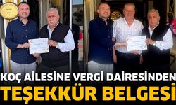 Koç Ailesine Vergi Dairesinden Teşekkür Belgesi