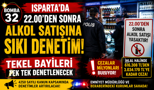 ISPARTA’DA 22.00’DEN SONRA ALKOL SATIŞINA SIKI DENETİM TEKEL BAYİLERİ TEK TEK DENETLENECEK