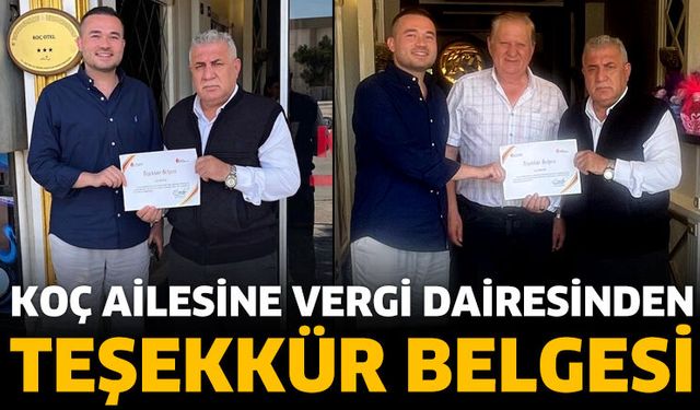 Koç Ailesine Vergi Dairesinden Teşekkür Belgesi
