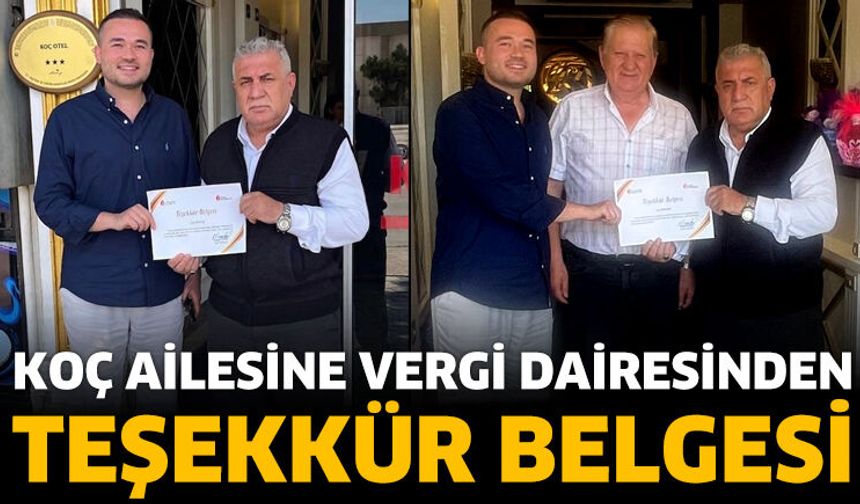 Koç Ailesine Vergi Dairesinden Teşekkür Belgesi