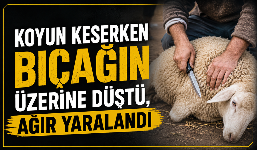 Koyun keserken bıçağın üzerine düştü, ağır yaralandı