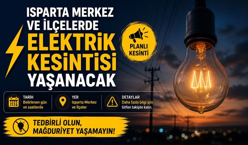 Dikkat! Isparta'da Elektrikler kesilecek